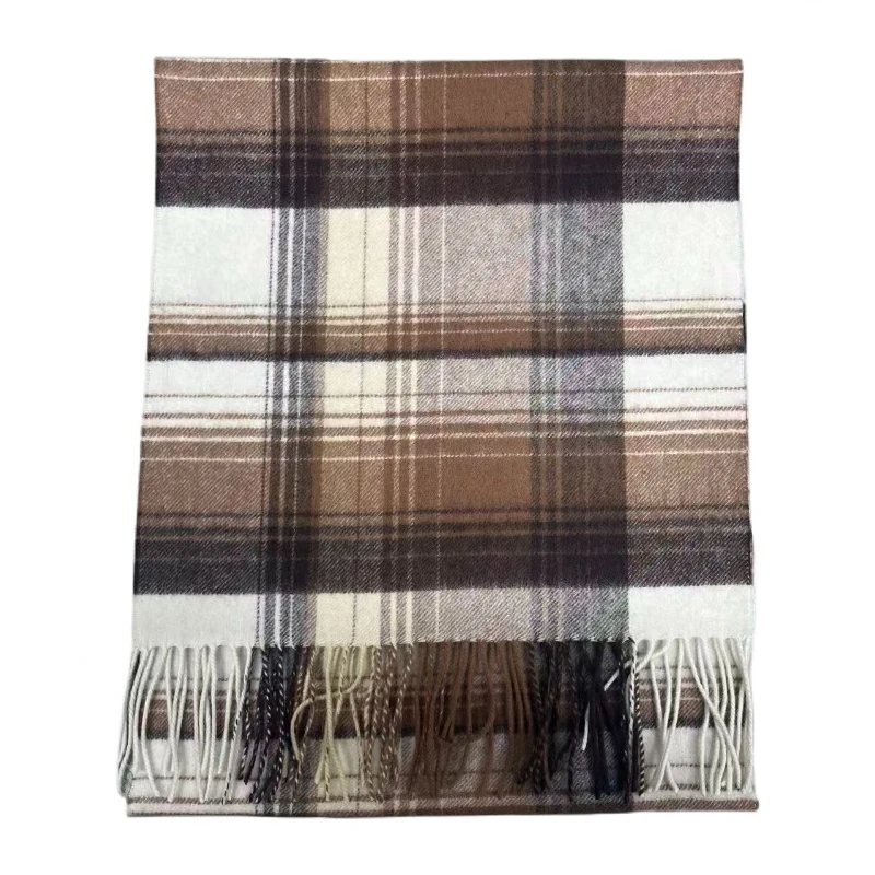 百搭保暖时尚内蒙古百分羊毛经典格子条纹双面围巾围脖秋冬季简约