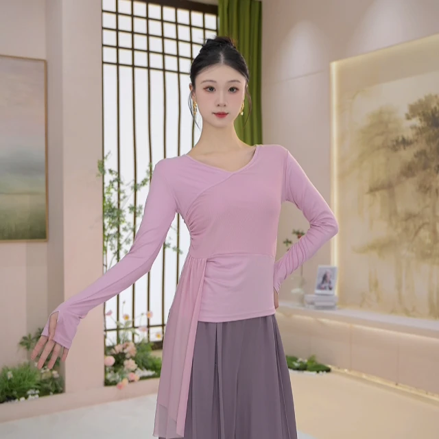 058【清仓】腰间水纱上衣日常古典舞形体舞蹈服瑜伽修身练功形体服