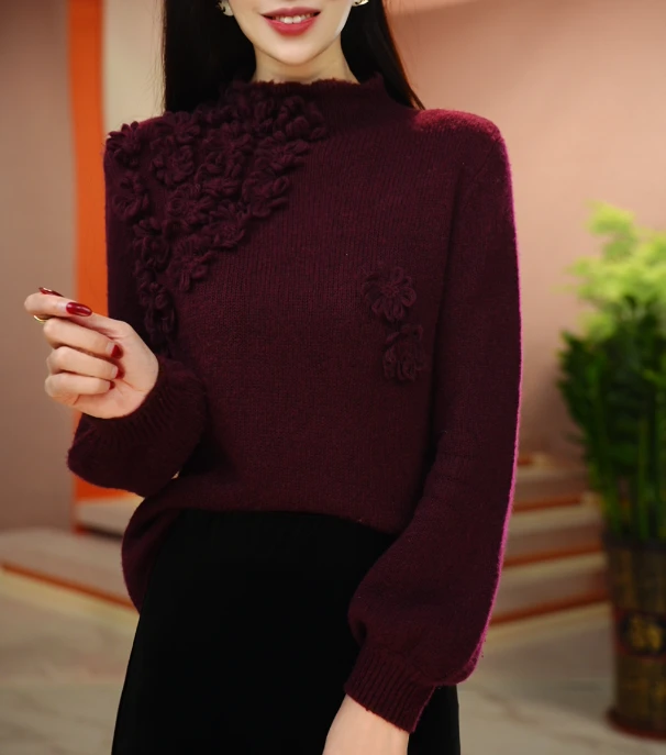 【艾琳凯】2025秋冬长袖保暖洋气新款抗起球立领上衣YMS001