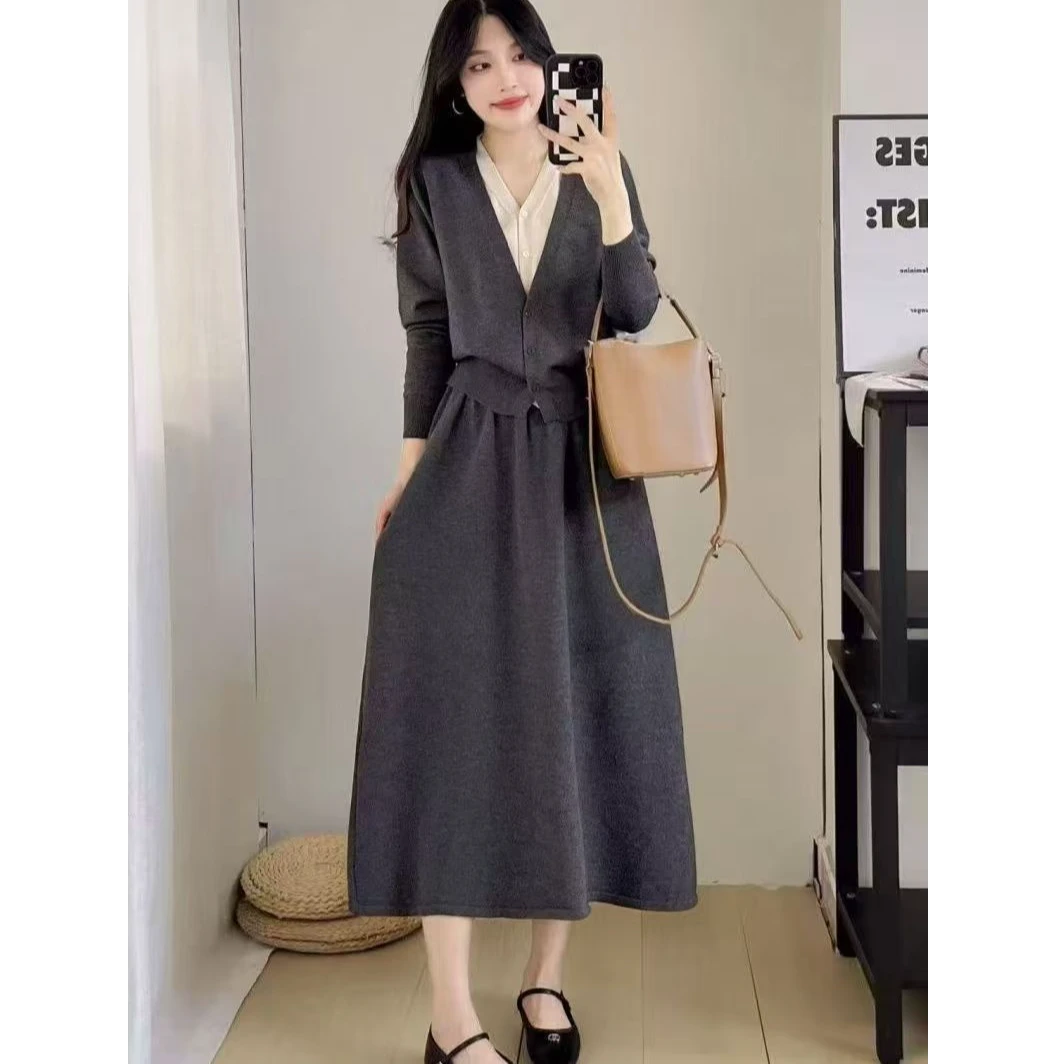 高级感女秋冬新款时尚套装宽松显瘦减龄洋气两件套针织开衫半身裙