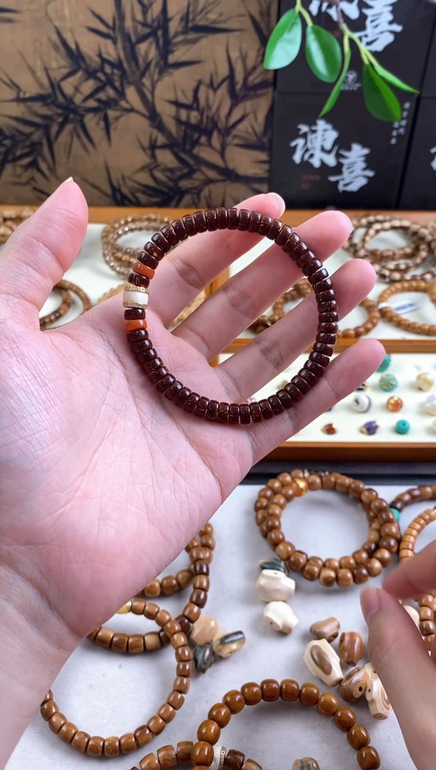 紫金鼠手串7*3.5实心药片红肉精工DIY