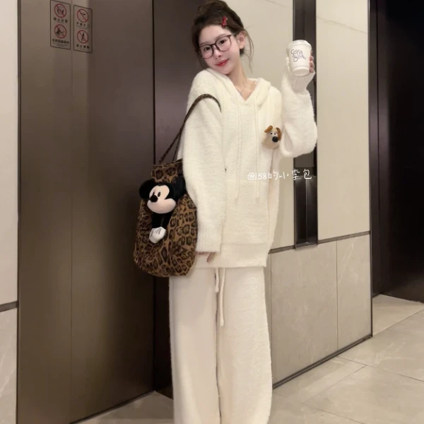 LIRUI【加倍温暖】连帽宽松慵懒风针织两件套秋冬休闲百搭毛衣套装