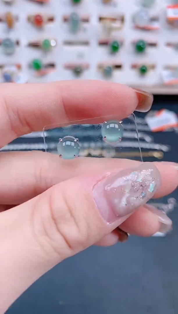 银S925镶嵌翡翠耳饰天然翡翠