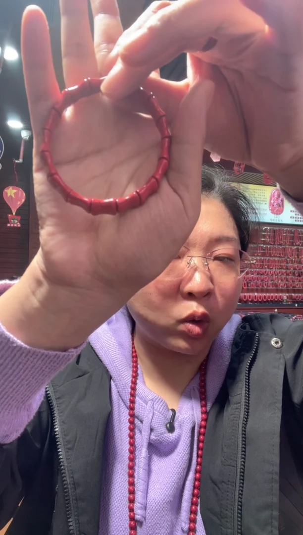 天然辰砂山隐阁朱砂手串竹节款