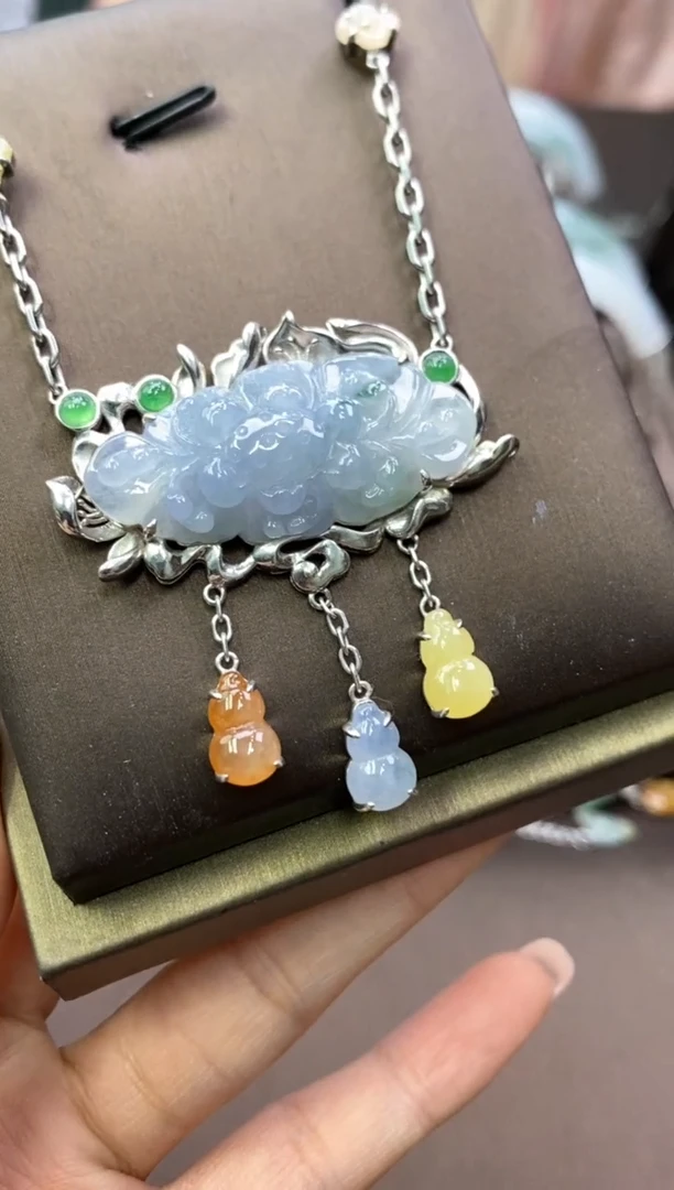 颈饰银S925镶嵌翡翠净货13991