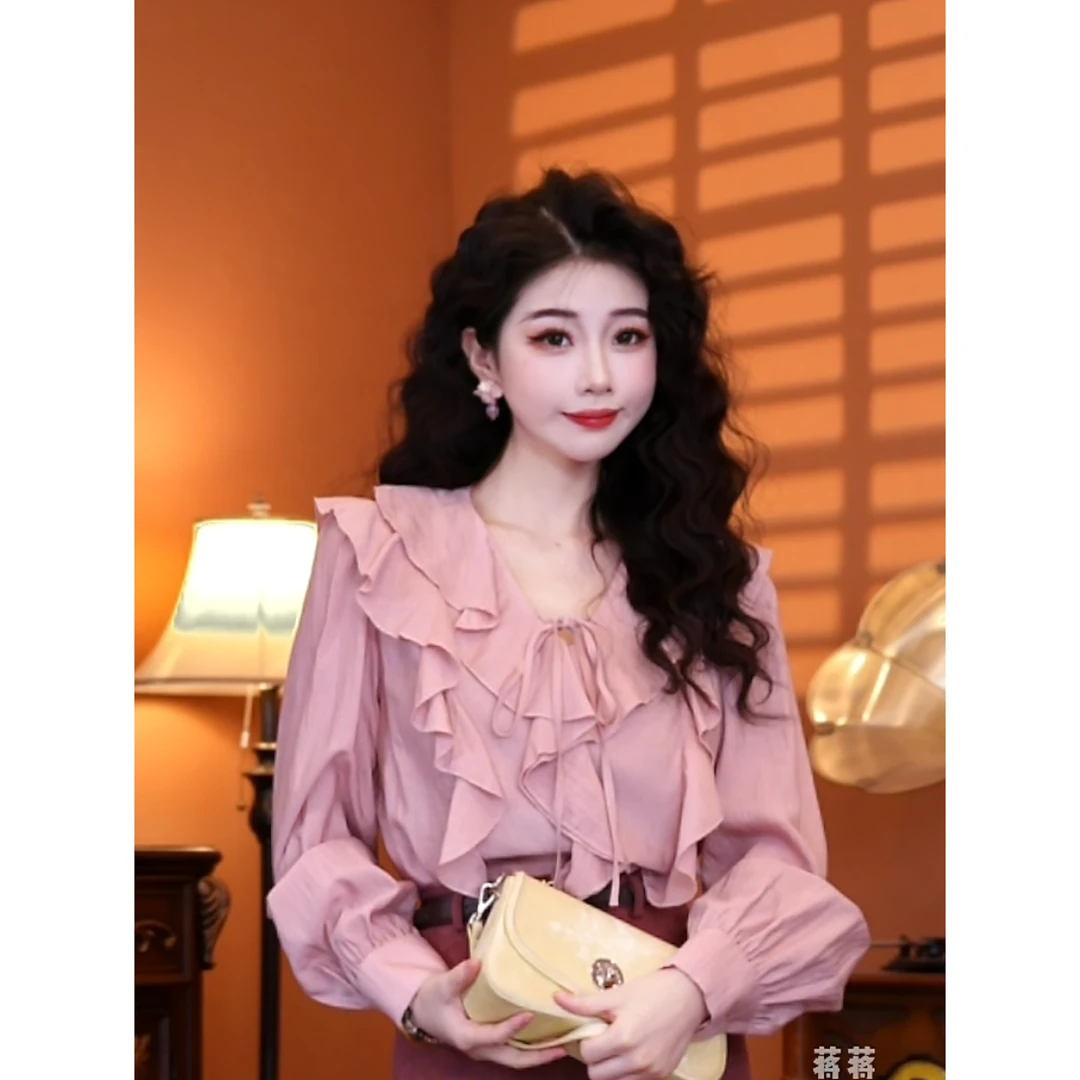 蒋肉肉【少女时代】气质显瘦荷叶边设计减龄设计师新款衬衫00531