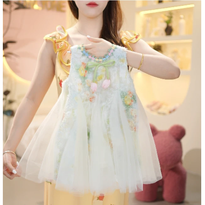 【现货】女童连衣裙2025新款夏季女孩公主裙网纱裙棉内碎花背心裙