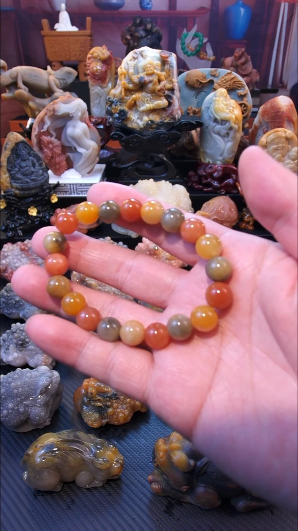 未镶嵌石英岩玉手饰手串卡10金丝玉花彩