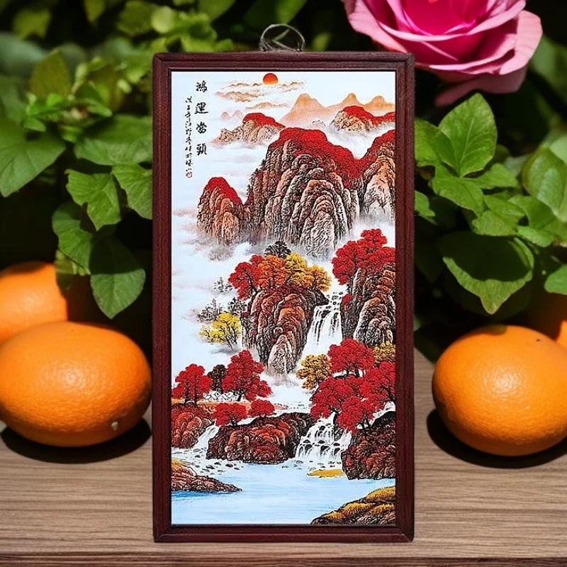 当代 景德镇瓷板画柴窑烧制玄关鸿运当头实木边框86*46cm
