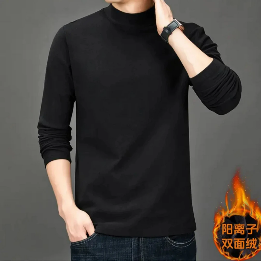 阳离子双面德绒半高领打底衫男士t恤2024新款内搭衣服潮牌秋装