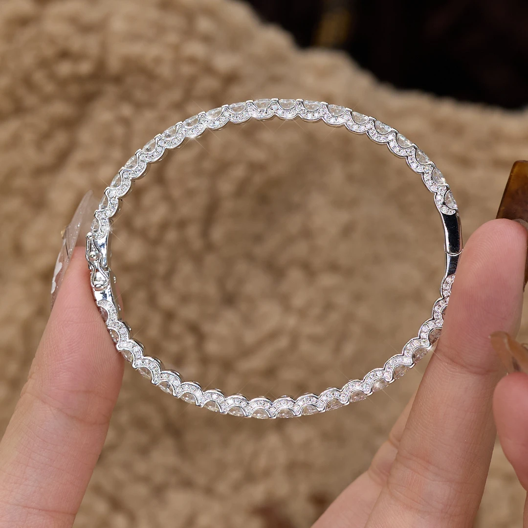 恒美娜 925银莫桑石手镯 摩天轮满钻银手镯 时尚镯子实心女款银Y