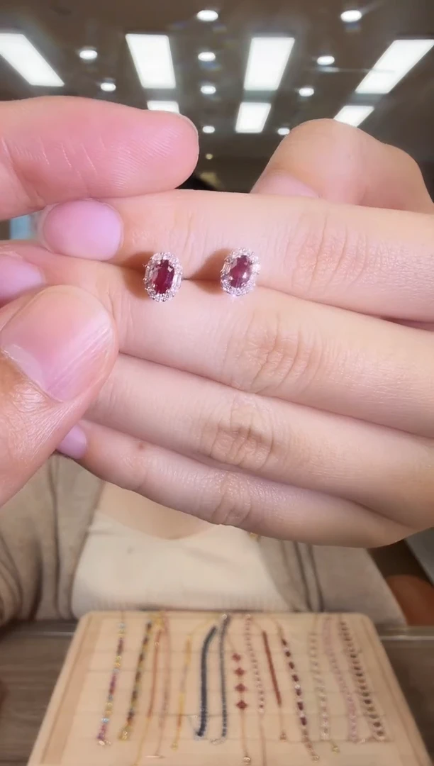 银S925镶嵌耳饰红宝石09