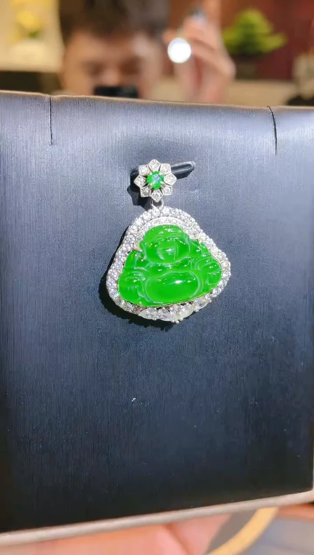 翡翠银S925镶嵌颈饰A6天然A货翡翠吊坠（不含链）