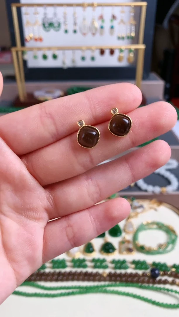 银S925镶嵌和田玉耳饰1