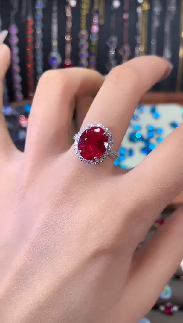 无925银鸽血红色戒指