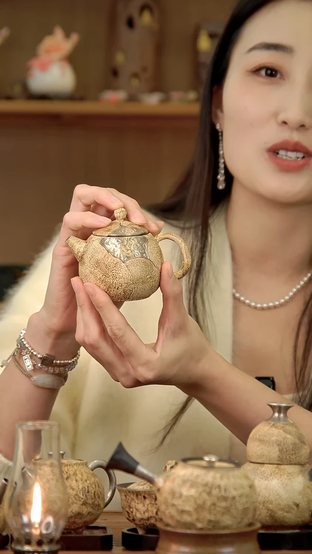 言野手作 粉引仿古祥云龙蛋壶