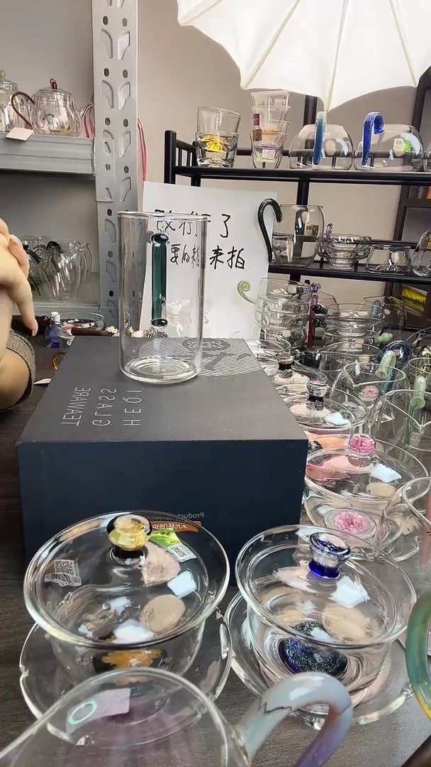 手工艺品玻璃风谜 绿茶杯墨绿 风谜