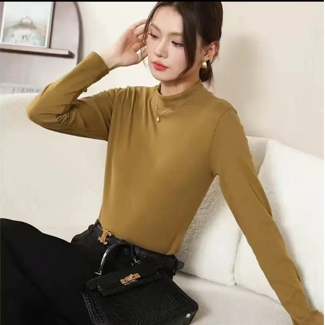 女神范纯色中高圆领针织打底-M105