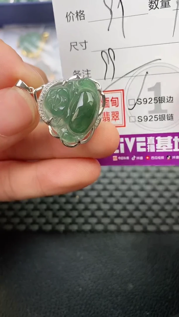 颈饰银S925镶嵌翡翠微****度挂件