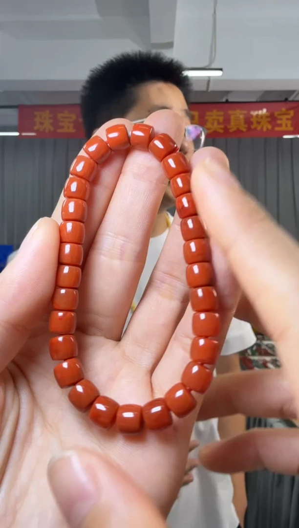 未镶嵌手串南红玛瑙南红玛瑙直切桶珠约7.5mm+单圈手串