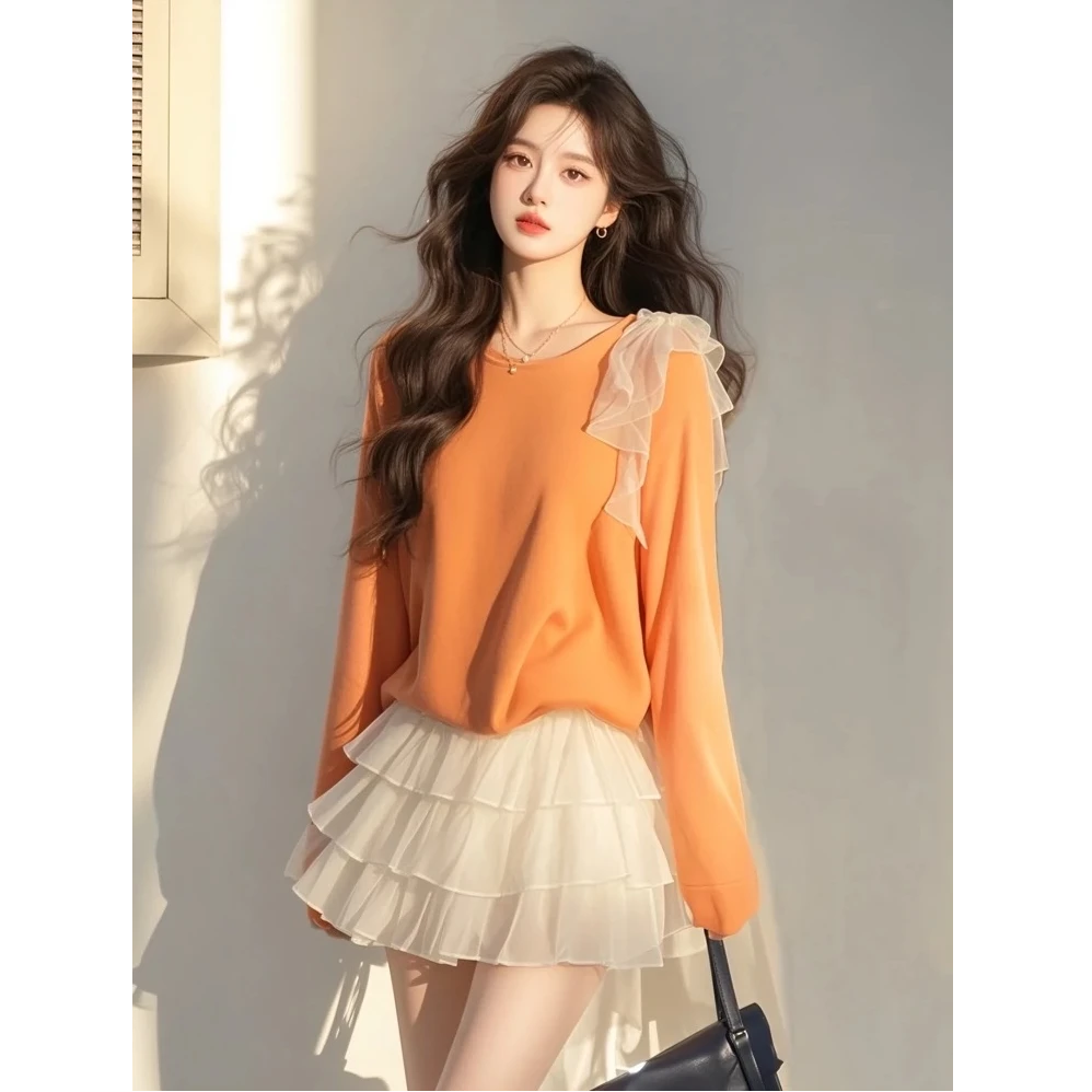 2025春爆款流行整套高级感超好看小众圆领套头上衣网纱蛋糕裙套装