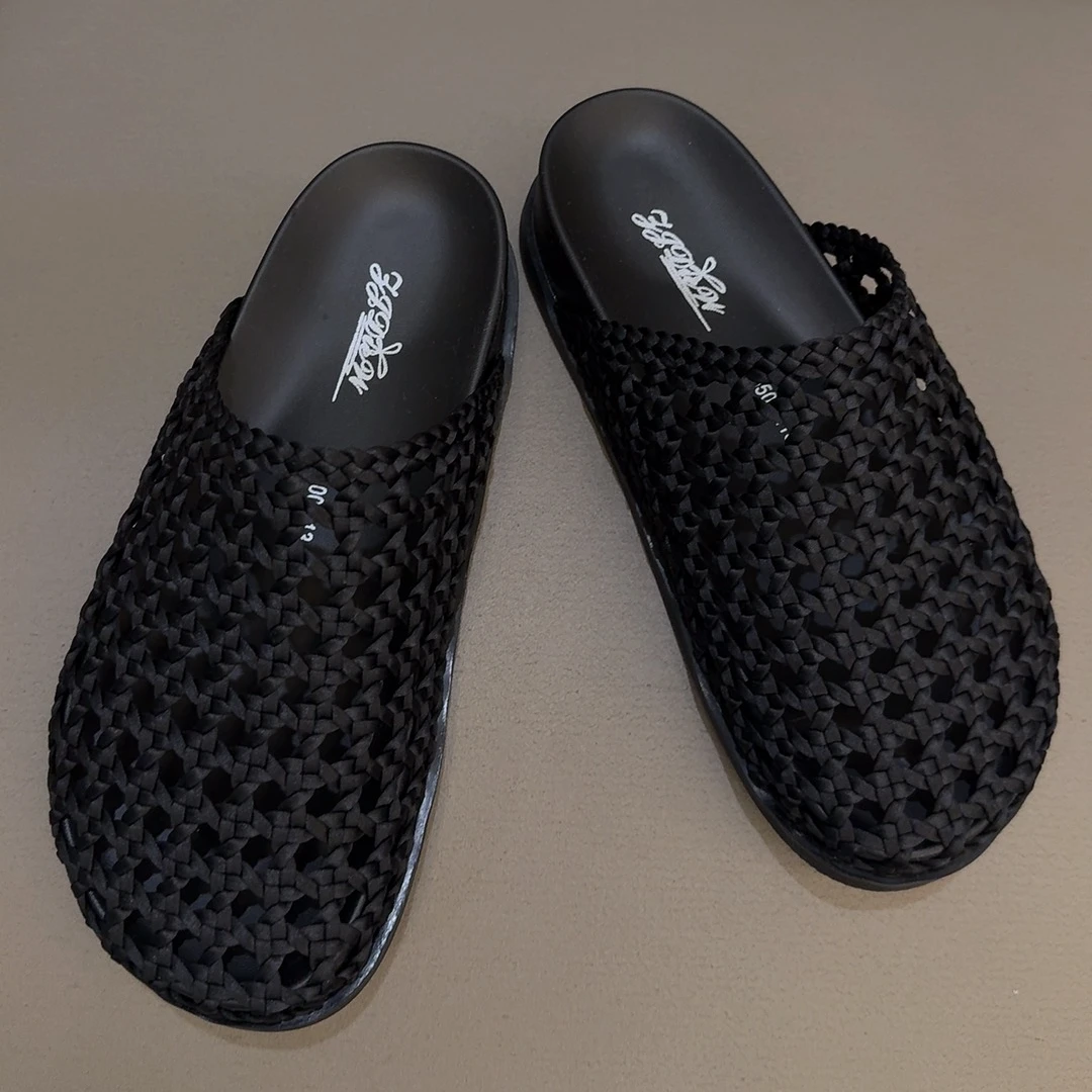 5500-113小CC时尚穿搭2025新款手工编织复古平底包头凉拖鞋