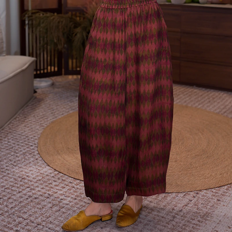 【粉菱】新中式中式重工改良双面双穿简约裤松紧腰休闲裤3938