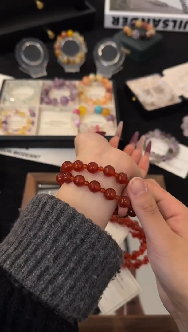 未镶嵌手链水晶红玛瑙双圈x2906