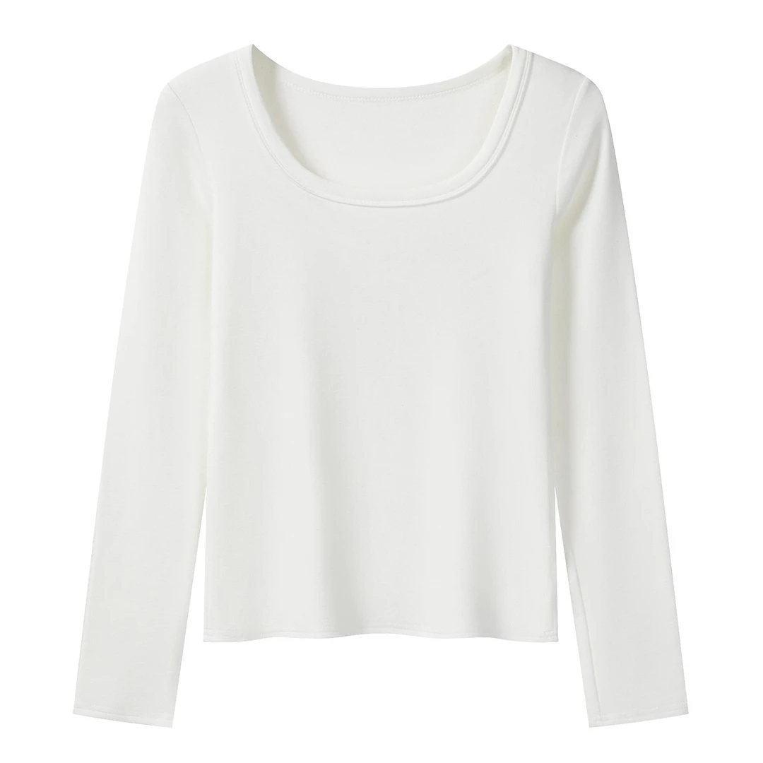 羊城故事-简约纯色薄绒t恤女条纹修身内搭打底衫长袖上衣8012