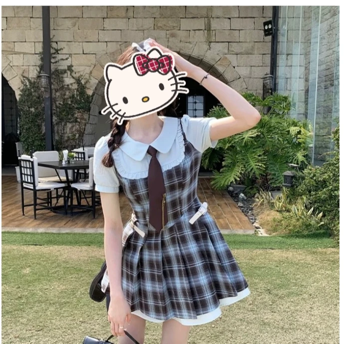韩系学院风连衣裙夏季收腰