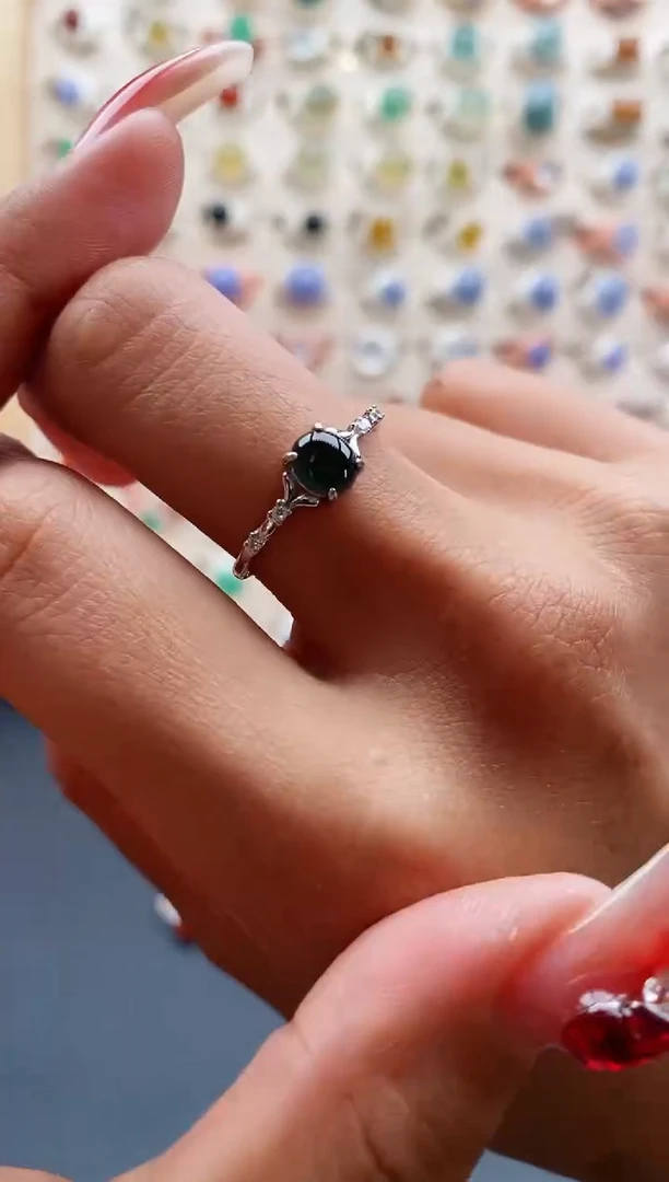 【闪购商品】翡翠戒指银S925镶嵌缅甸天然A货翡翠333 2+2