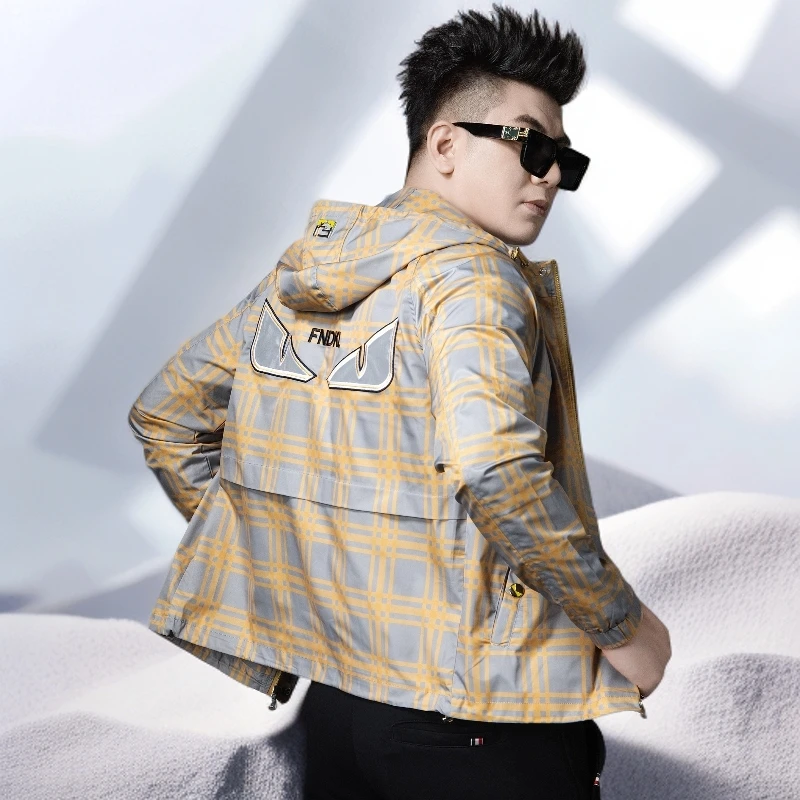 宾斯洛特潮流字母刺绣连帽夹克外套男新款秋季潮牌帅气休闲上衣潮