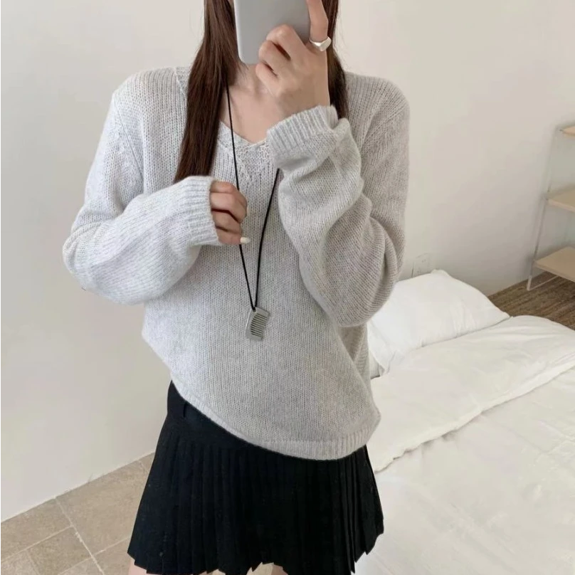 【素简.830151】秋冬新款驼羊绒摒金线鸡心领小设计女装针织衫