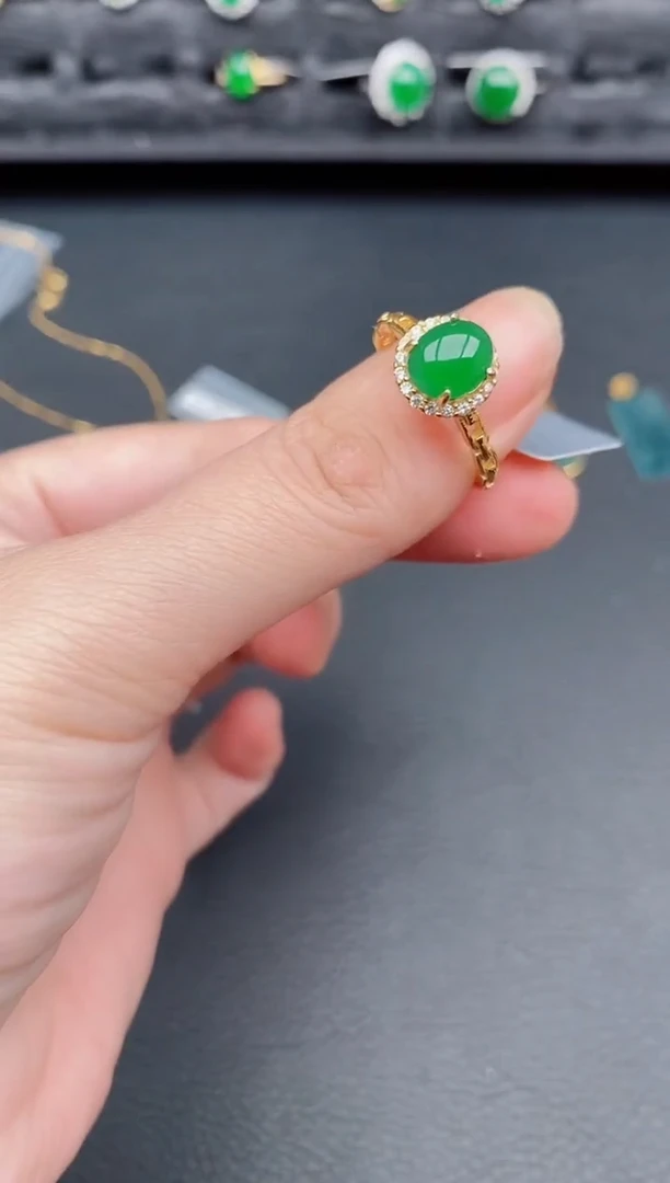 银S925镶嵌戒指翡翠天然a货翡翠155