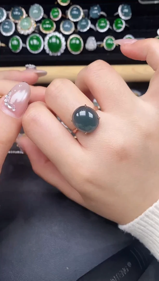 银S925镶嵌戒指翡翠78375