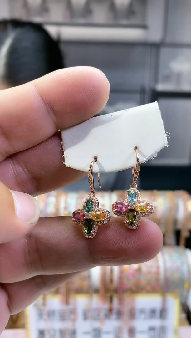 银S925镶嵌耳钩碧玺1561165651515