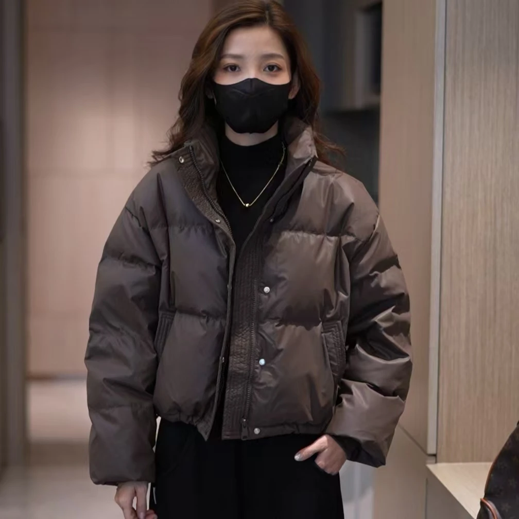 【原版正品】【厚170克】2025新款免洗PU软蛋白皮羽绒服外套肯豆风