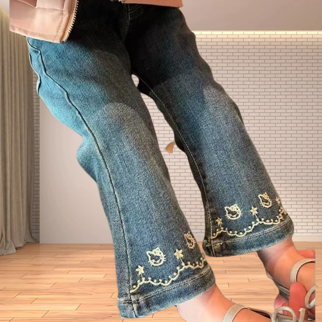 女童牛仔喇叭裤高腰女牛仔裤长裤B类秋季牛仔裤时尚秋装中小童裤