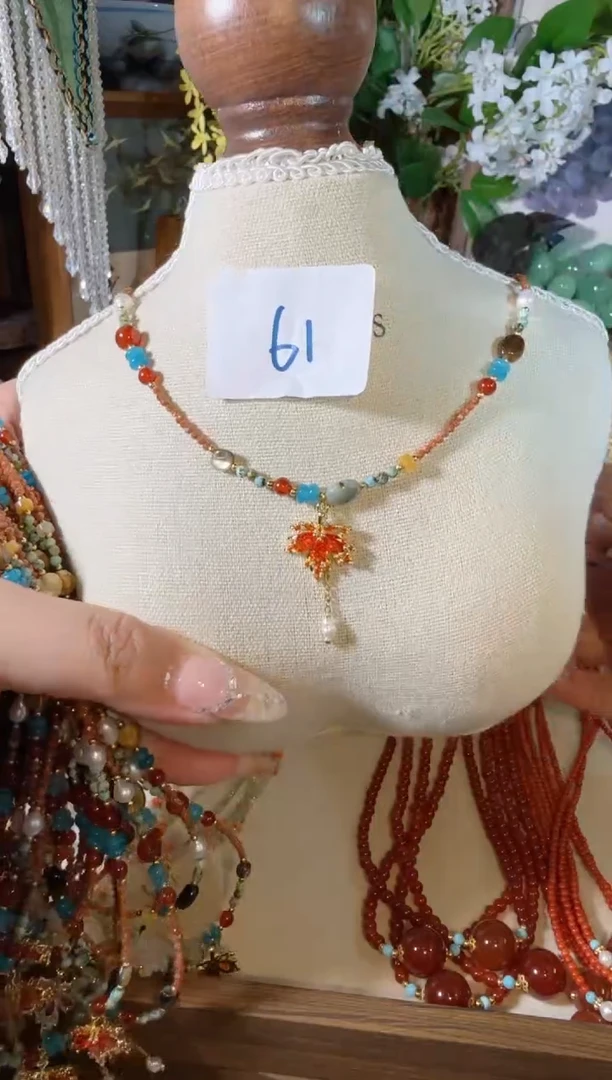 项链合金淡水珍珠枫叶滴哒 61