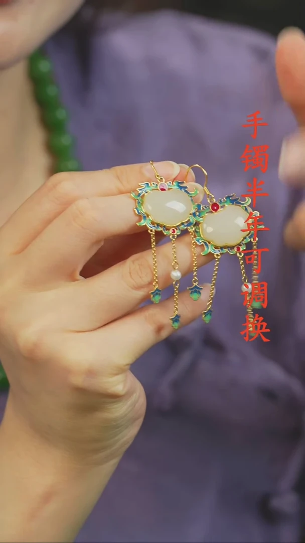 未镶嵌和田玉（白玉）耳环老料工艺
