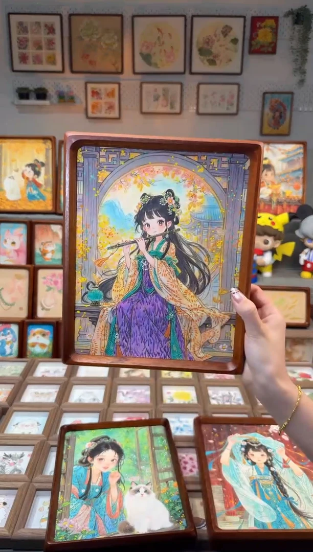 国画吹笛子女孩 手绘国画10