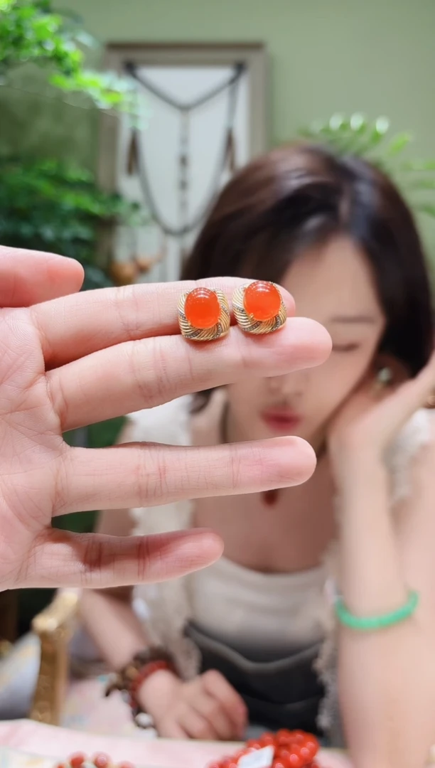 银S925镶嵌耳饰南红玛瑙南红耳饰Z多样性发货