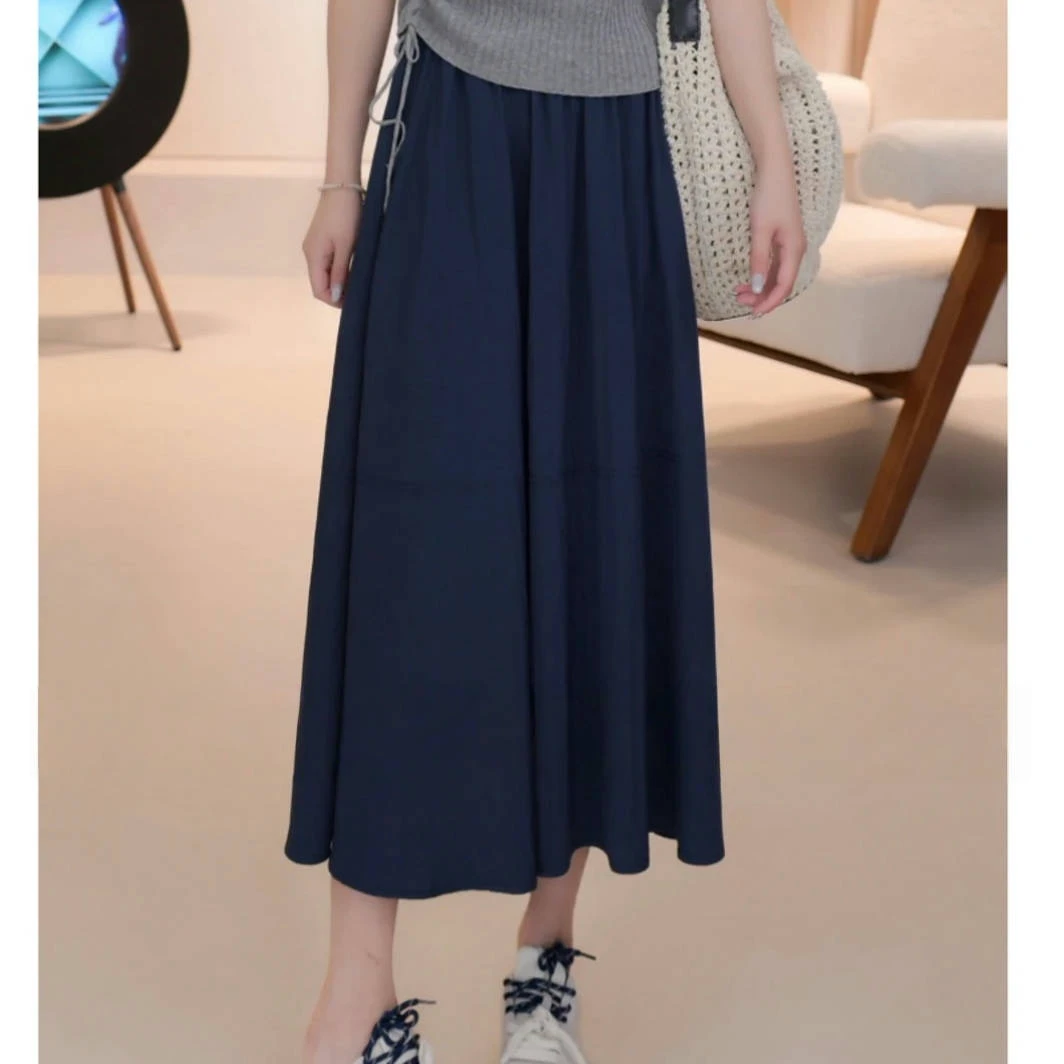 伞裙半身裙2025新款春夏简约复古工装纯色中长款松紧腰大摆A字裙
