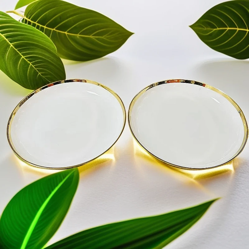 新疆包邮【金边大盘一对】陶瓷 好看 家用  金边高档 拉面盘欧式