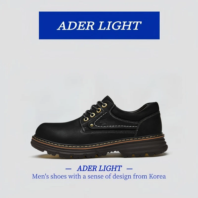 韩国ADER LT英伦皮鞋男款秋季复古厚底德比鞋黑色大头低帮马丁靴