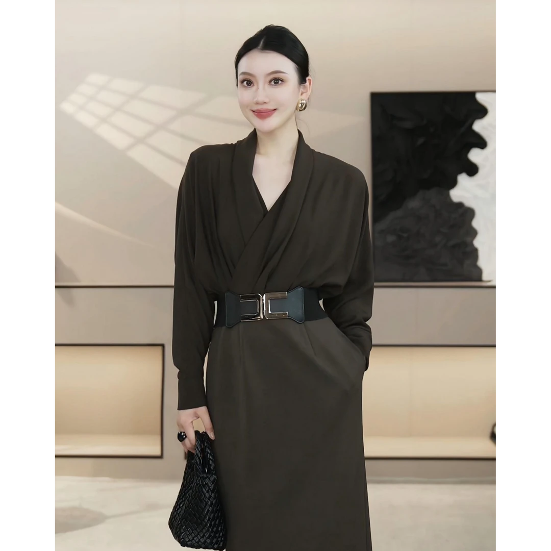 [京京]2025秋季新款轻奢风气质收腰显瘦中长款连衣裙HBZX720014