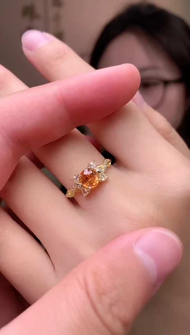 石榴石戒指银S925镶嵌石榴石戒指