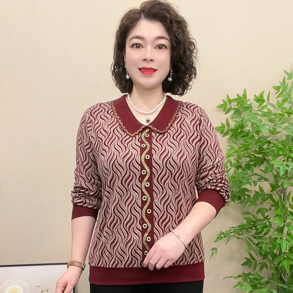 长袖妈妈装秋冬百搭打底宽松中老年女装时尚显瘦潮流气质小衫流行