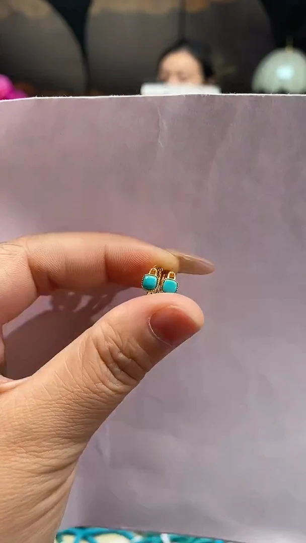 银S925镶嵌绿松石耳饰卡4