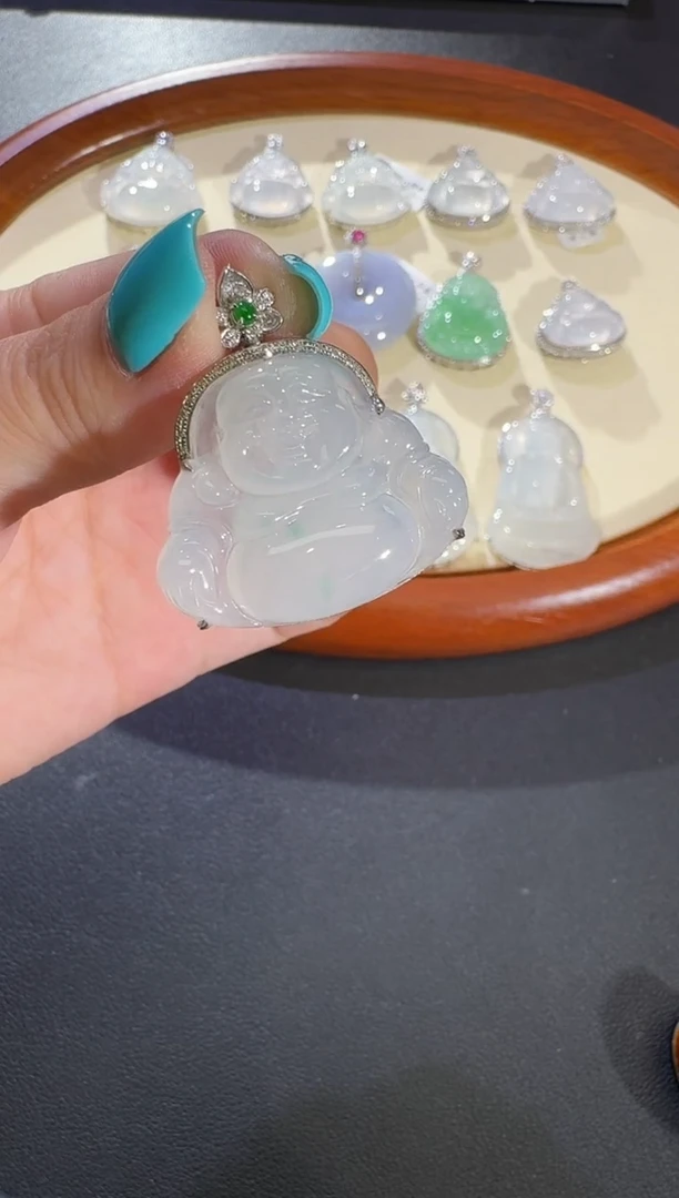 吊坠(不含链)18K金镶嵌翡翠【源头工厂】钻石镶嵌